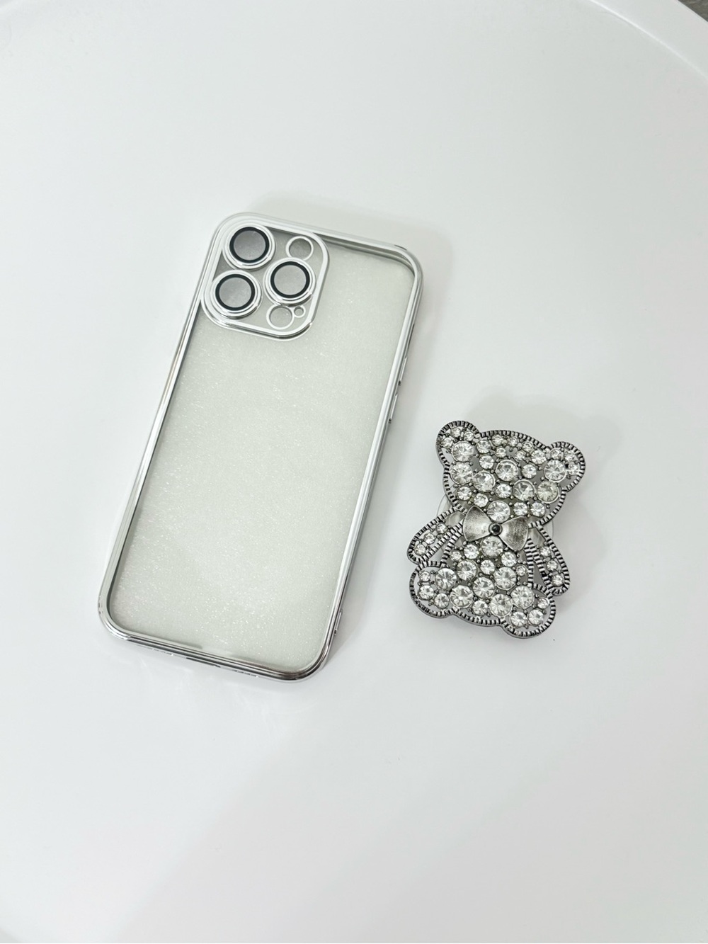 NIB iPhone 14 Pro Max Rhinestone Bear Case with Socket Grip
